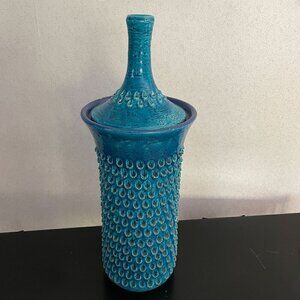 Aldo Londi Bitossi Lacrima Remini Blue Ceramic Covered Vase Rare Italy MCM RARE